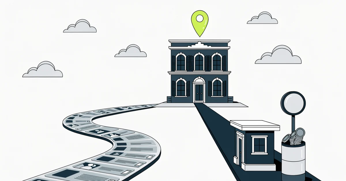 Two roads to the same law office: a long road paved with search-result cards and a short toll road with a coin booth